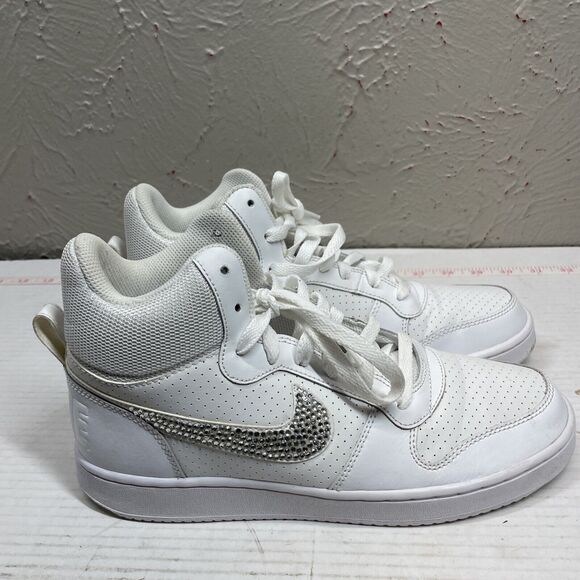 Nike Court Borough Mid Leather Trainers 844906-110 Triple Size‎ 9.5 Rhinestones - Picture 3 of 5